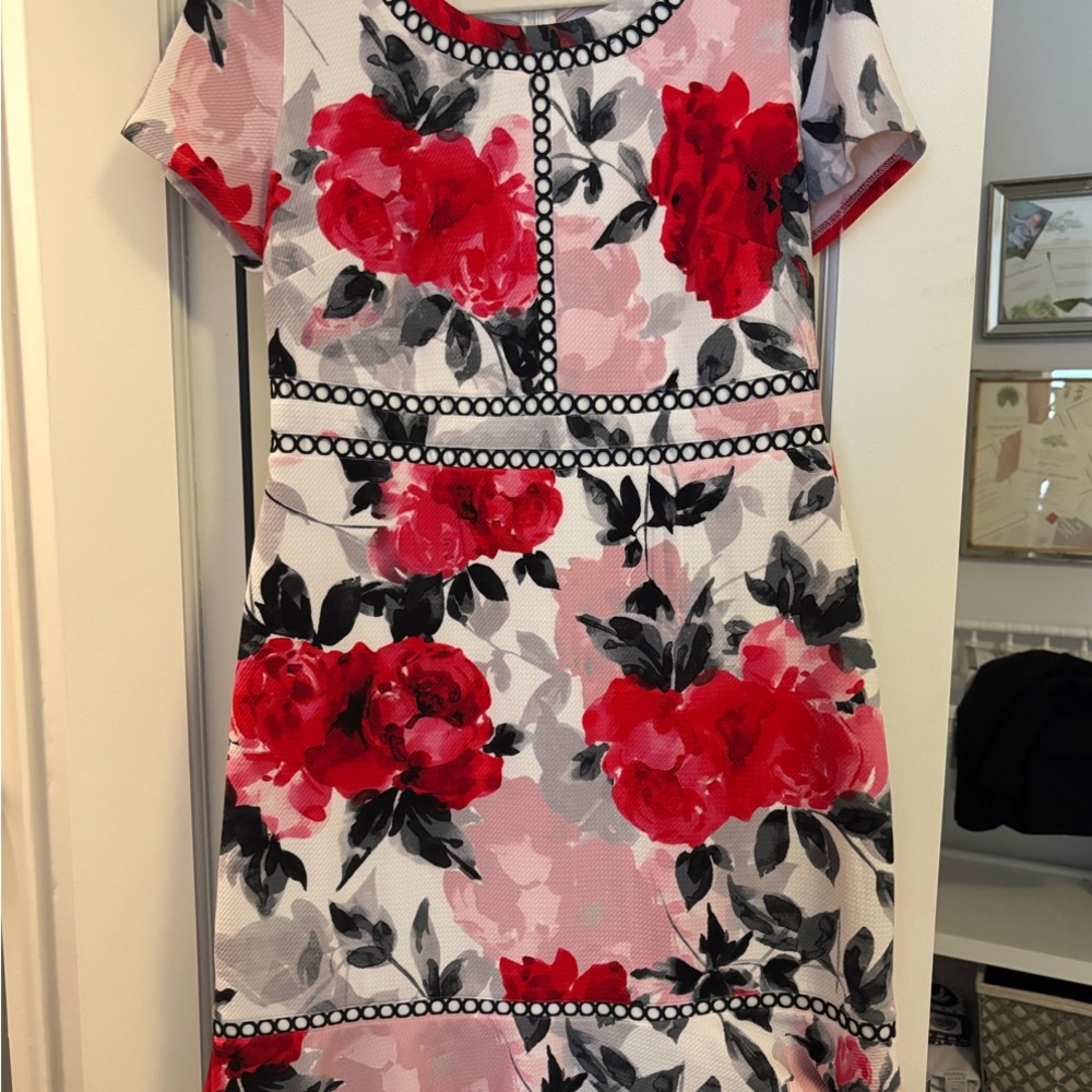 Karl Lagerfeld Red and Black Midi Dress with Short Sleeves for Cocktail